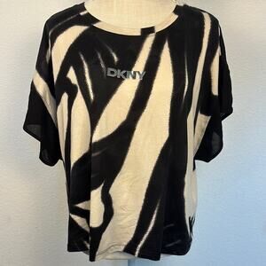 DKNY Black & Cream Boxy Short Sleeve T-Shirt with Logo Size XL